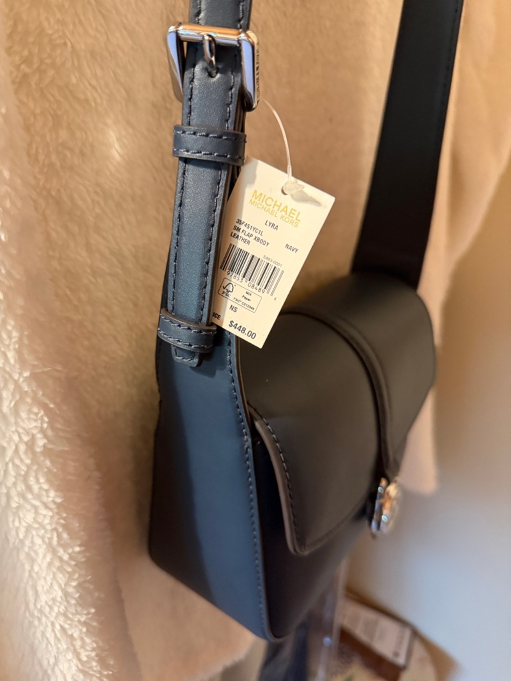 Michael Kors Blue Leather Crossbody with MK Charm - Picture 3 of 9